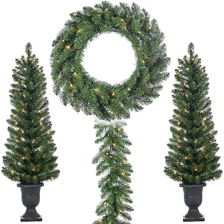 Pre-Lit Vancouver Pine 4-pc. Christmas Floral Set | Kirklands Home | Kirklands