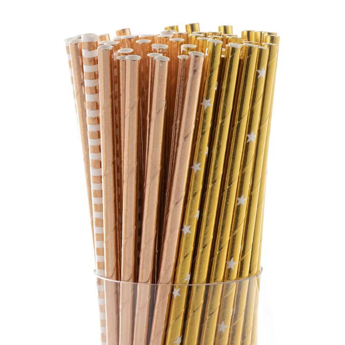 Juvale 200-Pack Metallic Foil Gold & Rose Gold Biodegradable Paper Drinking Straws For Weddings, ... | Target