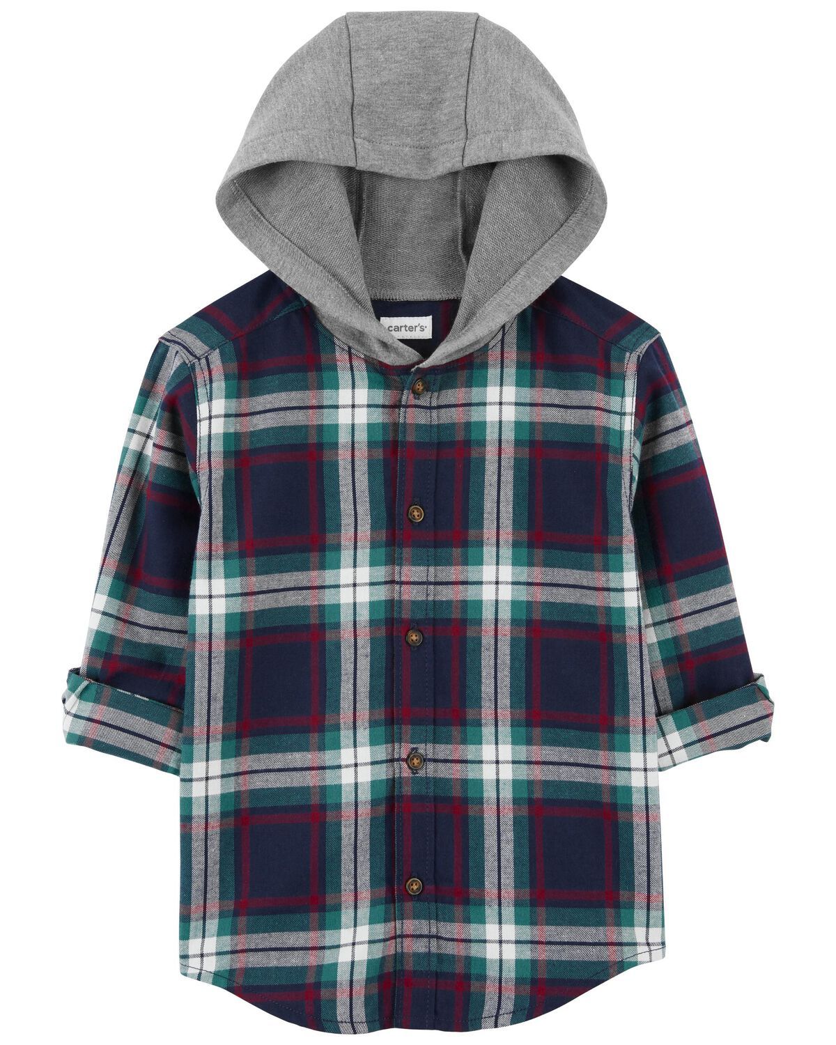 Navy Toddler Hooded Flannel Button-Front Shirt | carters.com | Carter's