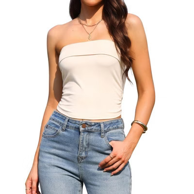INSPIRE CHIC Women's Strapless Crop Bandeau Basic Sleeveless Going Out Summer Tube Tops X-Large Apricot | Target