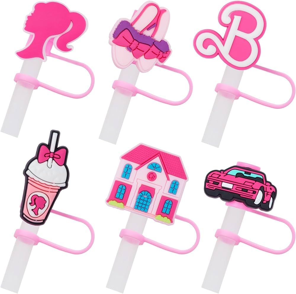 6Pcs Silicone Straw Tips Cover for Stanley Cup with Handle, 7-8 mm Reusable Cute Hot Pink Straw C... | Amazon (US)