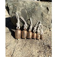Set Of 6 Rustic Gold Bells With Hanging Knotted Rope - Size Gradient From 3"" To 1/4"" Wooden Ringer | Etsy (US)