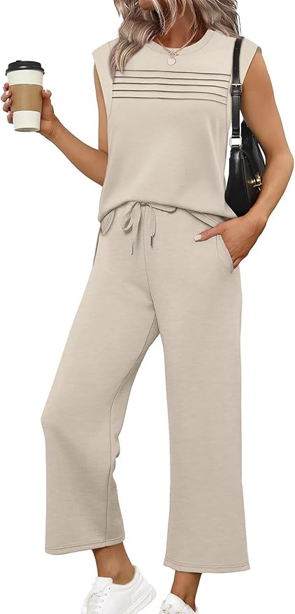 WIHOLL 2 Piece Sets for Women Summer Lounge Sets Travel Vacation Outfits Cap Sleeve Sweatsuit Sid... | Amazon (US)