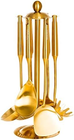 Stainless Steel Kitchen Utensil Set, Standcn 7 PCS Gold Cooking Utensils - Rotating Holder, Spatula, | Amazon (US)