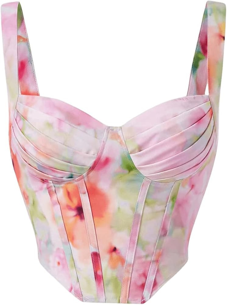 Milumia Women Floral Ruched Crop Tank Top Sexy Bandeau Tops Bustier Corset Shirred Camisoles | Amazon (US)