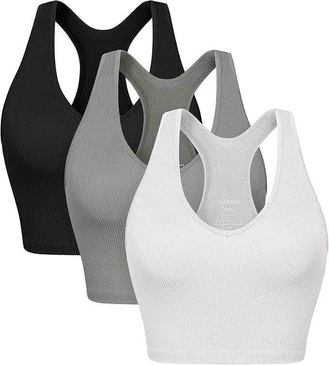 ODODOS 3-Pack Seamless Racerback Crop Tank for Women Ribbed Knit Soft Crop Tops | Amazon (US)