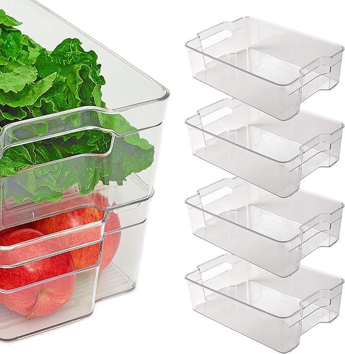Totally Kitchen Clear Plastic Stackable Storage Bins | Refrigerator, Freezer, Pantry & Clothes Or... | Amazon (US)
