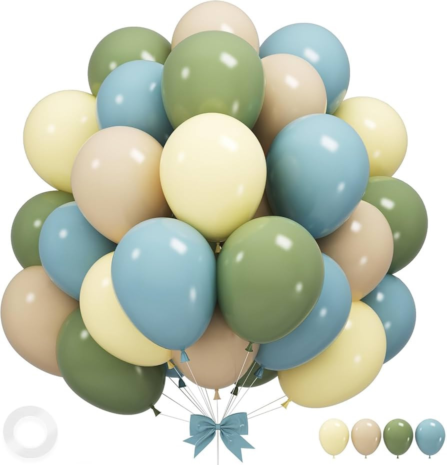 Sage Green Blue Balloons, 12 Inchs Dusty Blue Yellow Avocado Green Apricot Balloons for Girls Kid... | Amazon (US)