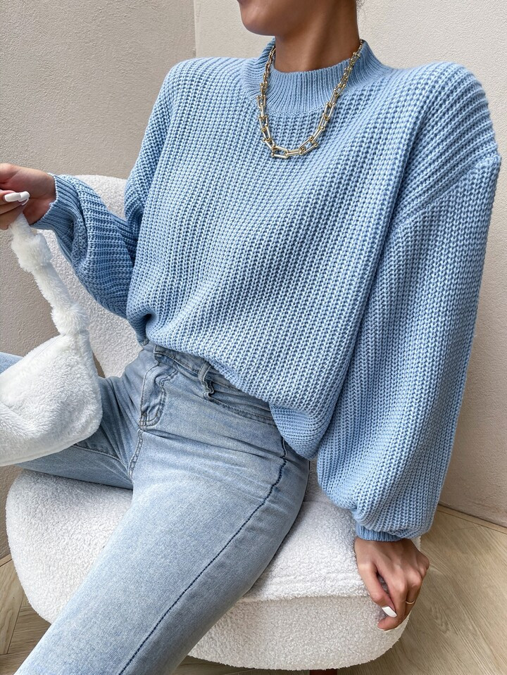 Mock Neck Drop Shoulder Sweater | SHEIN