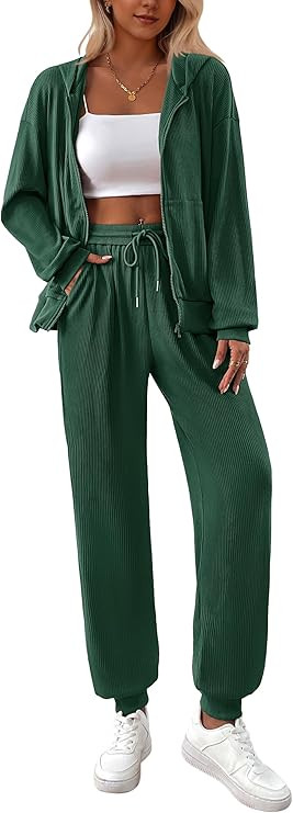 BTFBM Women 2 Piece Outfits 2024 Fall Sweatsuit Sets Zip Up Hoodie Sweatpants Tracksuit Lounge Ma... | Amazon (US)