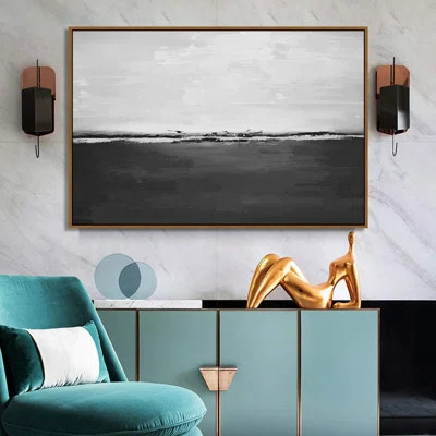 Minimal Landscape IDEA4WALL Framed Canvas Wall Art Dark & Light Gray Abstract Landscape Canvas Prints Home Artwork Decoration For Living Room,Bedroom | Wayfair North America