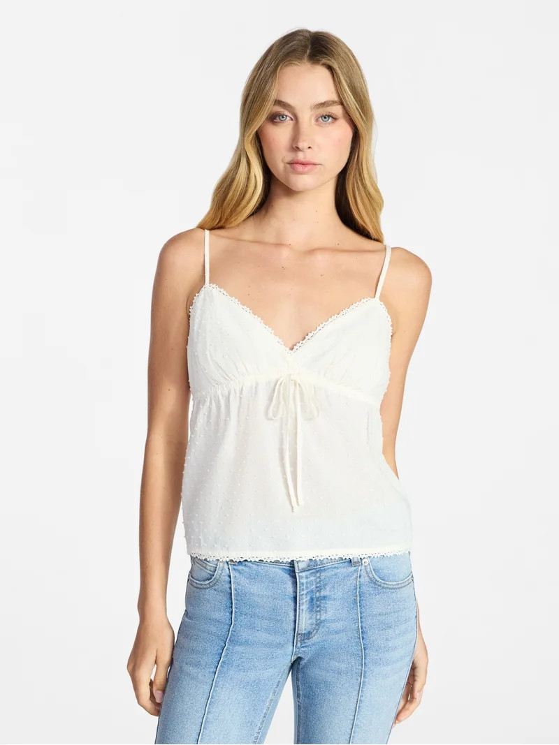 No Boundaries Cotton Babydoll Cami with Crochet Trim, Women’s XXS-XXL | Walmart (US)