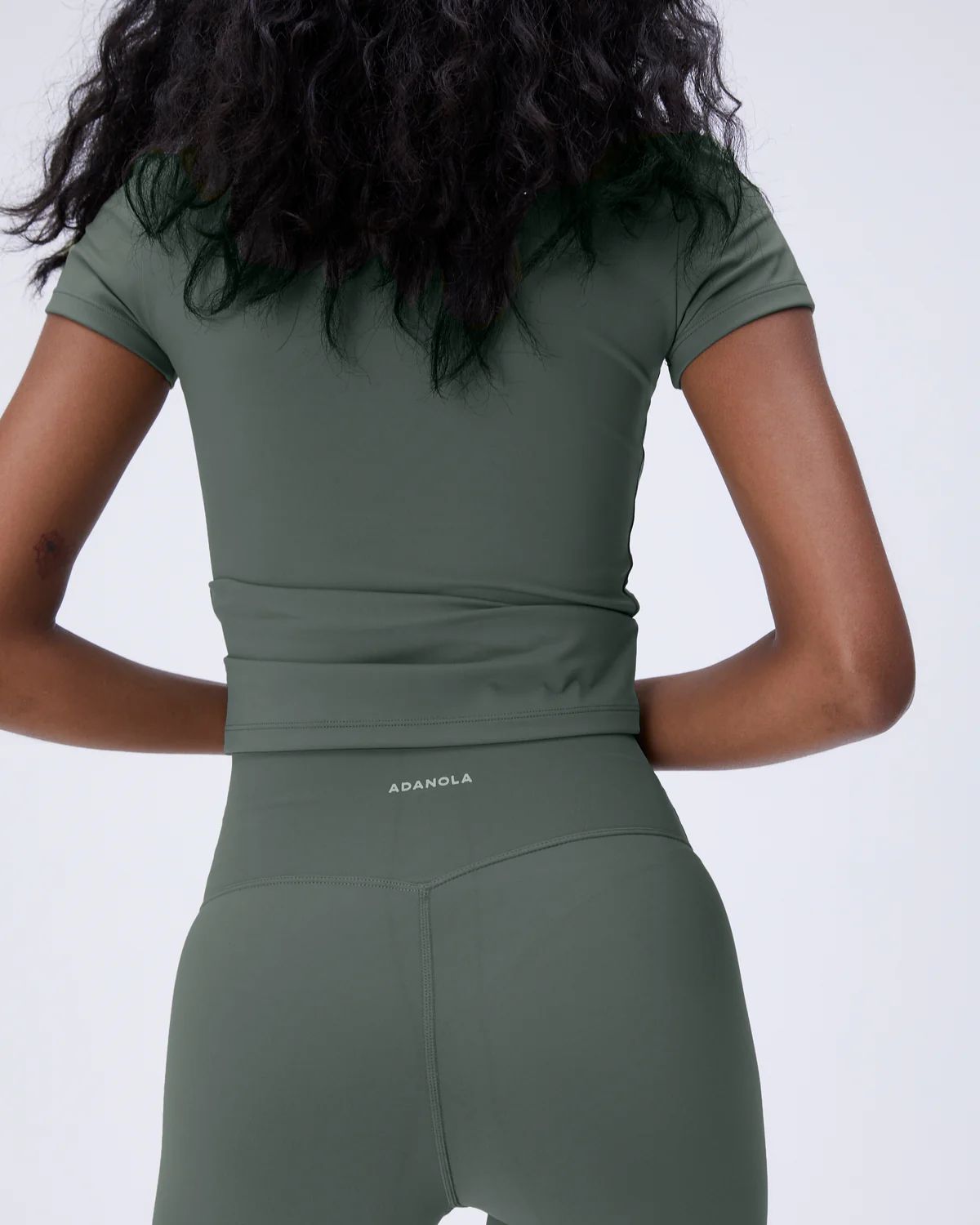 Ultimate Short Sleeve Longline Top - Khaki Green | Adanola UK