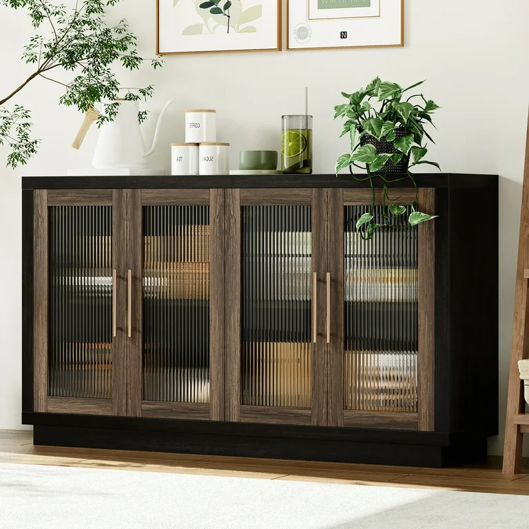 Homfa Modern Sideboard Buffet with Glass Doors, Accent Cabinet Console Table TV Stand, Black & Br... | Walmart (US)