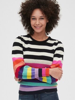 Wool-Blend Crazy Stripe Puff Sleeve Sweater | Gap (US)