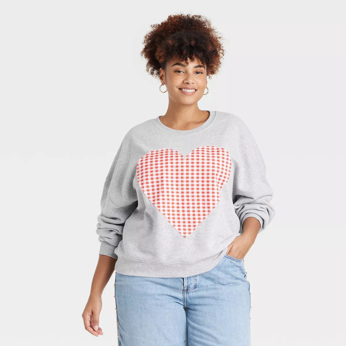 Women's Gingham Heart Graphic Sweatshirt - Gray | Target