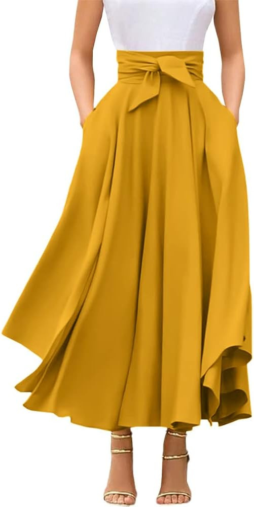 chouyatou Women's Elegant High Waisted Side Slit Irregular Bohemian Maxi Skirt with Pockets | Amazon (US)