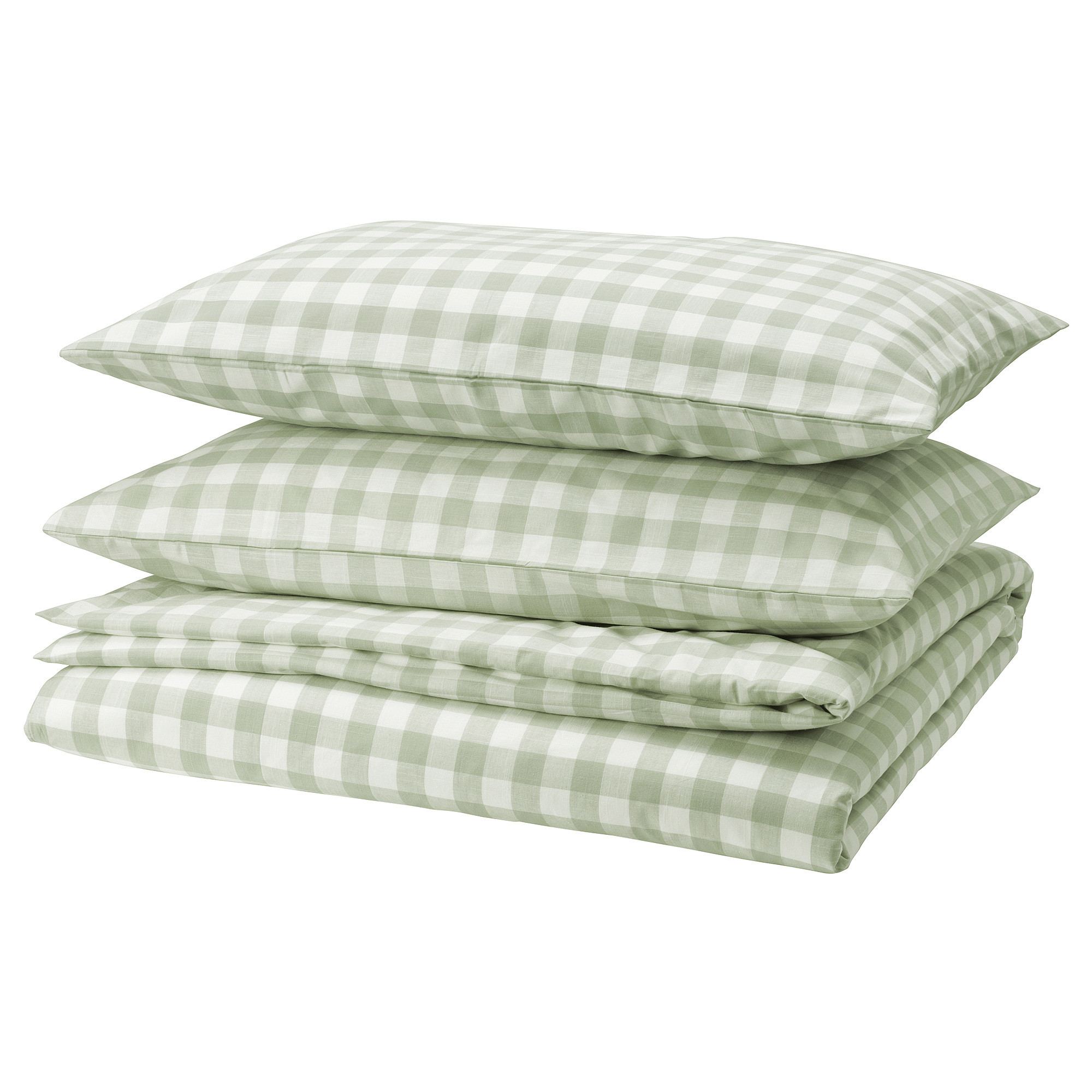 EKTANDVINGE Duvet cover and pillowcase(s), pale gray-green white/check, Full/Queen (Double/Queen) | IKEA US