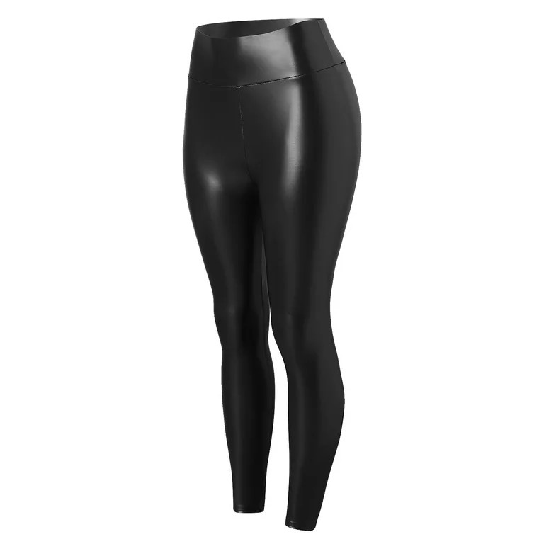 Womens Faux Leather Leggings Stretch High Waisted Pleather Pants | Walmart (US)