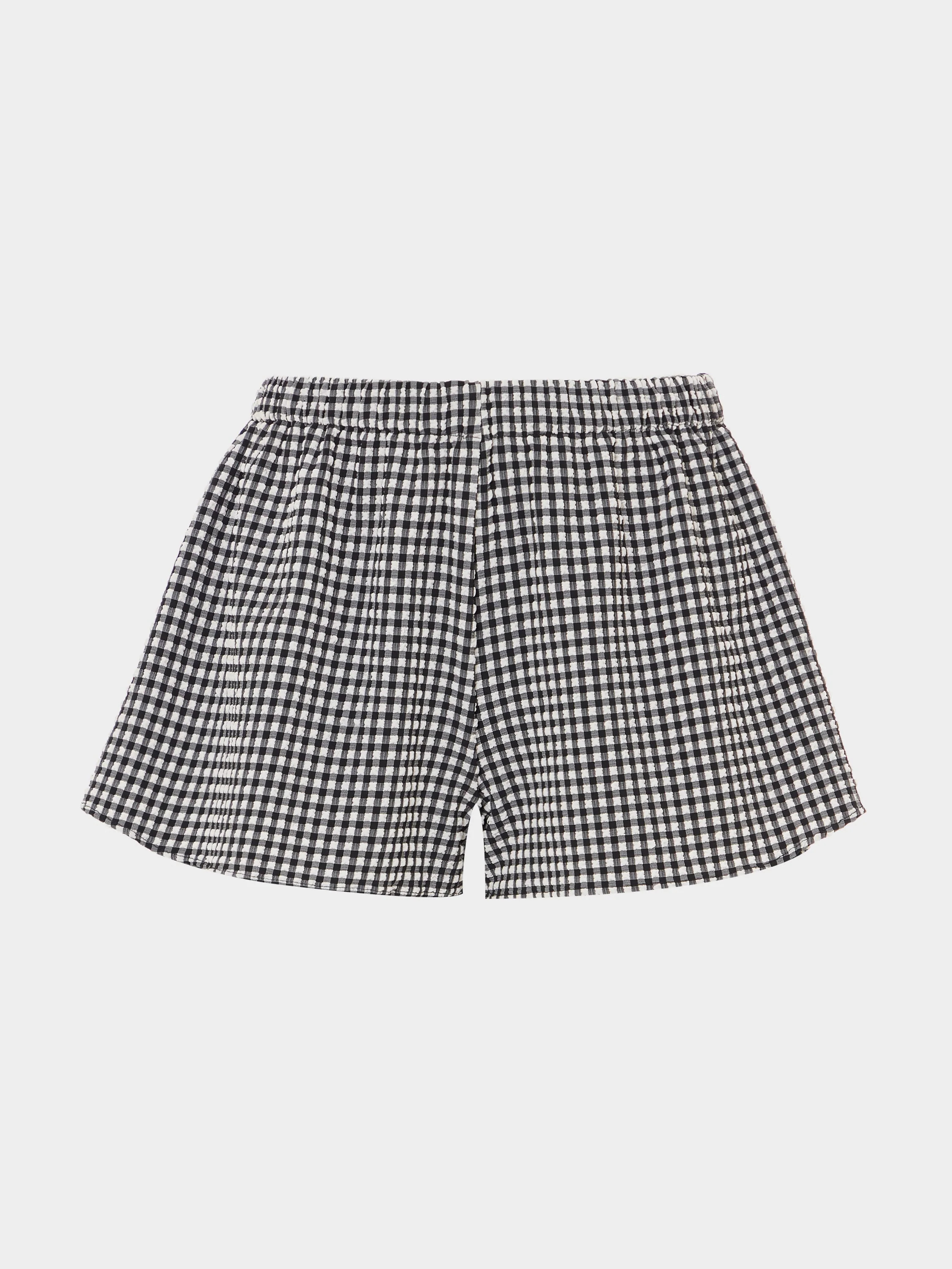 Gingham Seersucker Swim Shorts - Black Gingham - Black Gingham / Small/Medium | HUNZA G