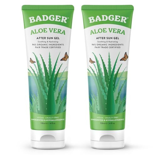 Badger Organic Aloe Vera Gel for Face & Body, 96% Pure Unscented Organic Aloe Gel for Cooling, Soothing, Non-Sticky Sunburn Relief, Vegan, Fair Trade & Hypoallergenic, 4 fl oz, 2-Pack | Amazon (US)