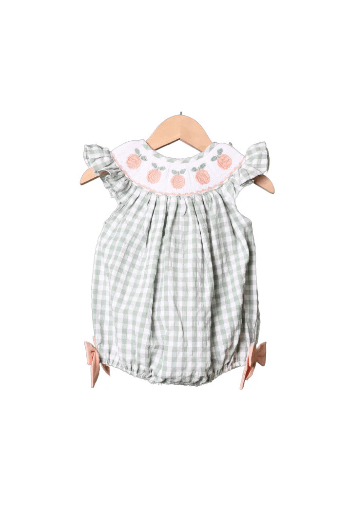 Smocked Georgia Peach Seersucker Bubble | The Smocked Flamingo
