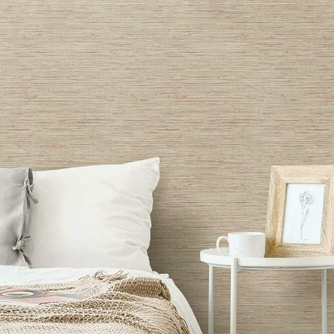 RoomMates RMK11560WP Pink and Taupe Faux Grasscloth Non-Textured Peel and Stick Wallpaper | Amazon (US)