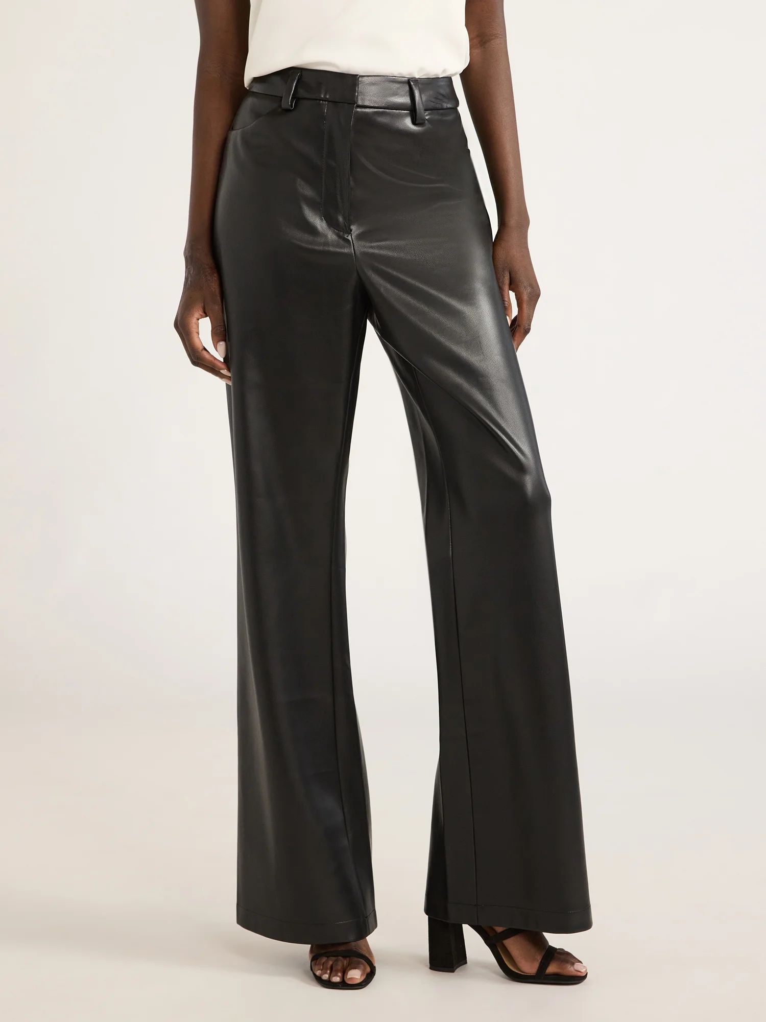 Scoop Women's Ultimate Faux Leather High Waisted Trouser Pants, 32 Inseam, Sizes 0-20 | Walmart (US)