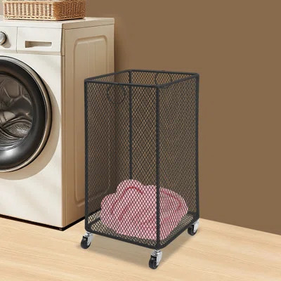 Metal Mesh Laundry Storage Cart, Laundry Basket With Wheels | Wayfair North America