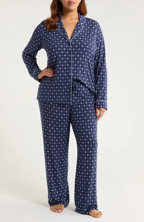 Nordstrom Moonlight Eco Knit Pajamas in Navy- White Celestial Foulard at Nordstrom, Size 1X | Nordstrom