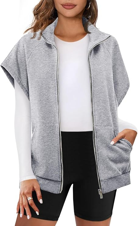 Fisoew Womens Oversized Zip Up Sweatshirts Warm Fleece Vests Fall Casual Sleeveless Jackets with ... | Amazon (US)