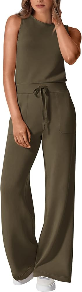 PRETTYGARDEN Womens Jumpsuits Summer Casual One Piece Outfits Sleeveless Wide Leg Long Pants Romp... | Amazon (US)