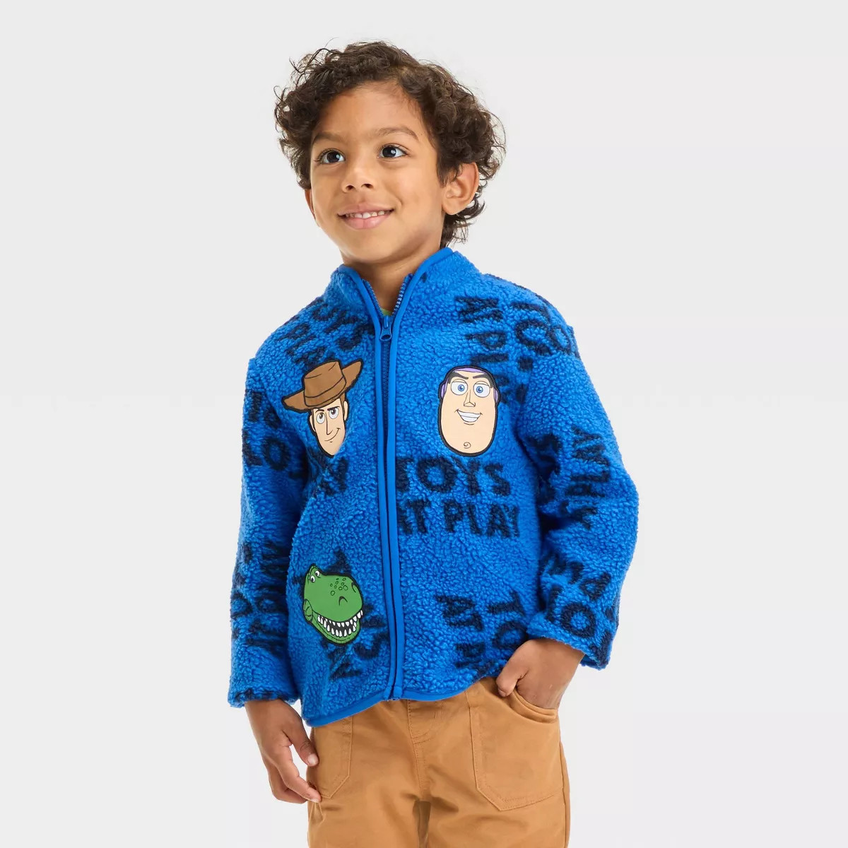 Toddler Boys' Disney Toy Story Cozy Faux Shearling Zip-Up Sweatshirt - Blue 3T | Target