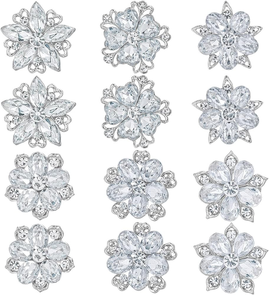 Lot 12pcs Assorted Crystal Rhinestone Flower Brooch Pin Set for Women DIY Bridal Wedding Bouquet ... | Amazon (US)