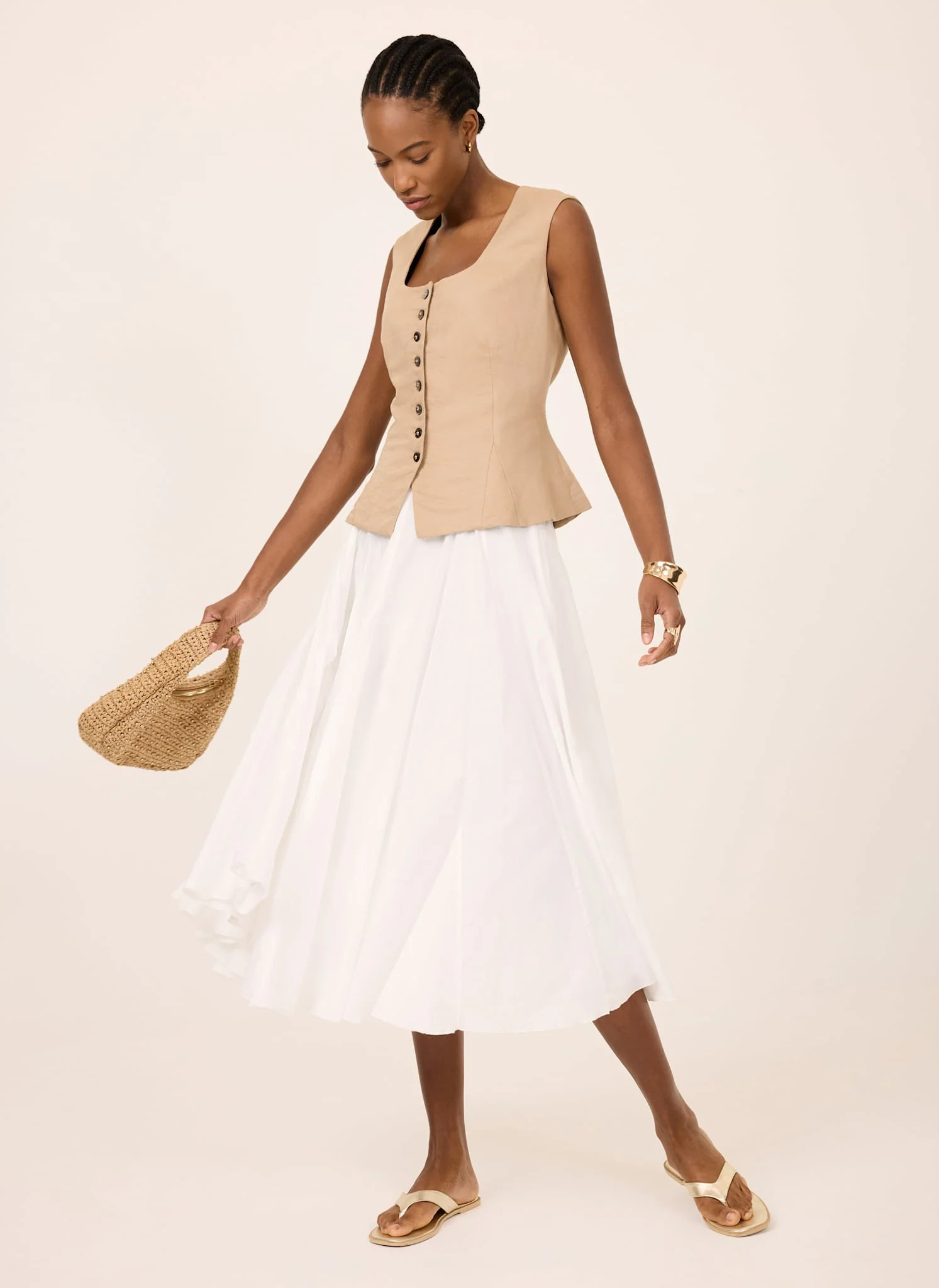 White Cotton Full Midi Skirt | Mint Velvet