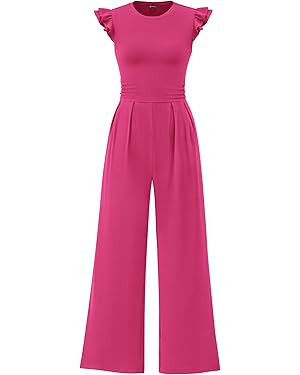 PRETTYGARDEN Summer Jumpsuits for Women Dressy 2025 Fashion Ruffle Cap Sleeve Romper Crew Neck Ri... | Amazon (US)