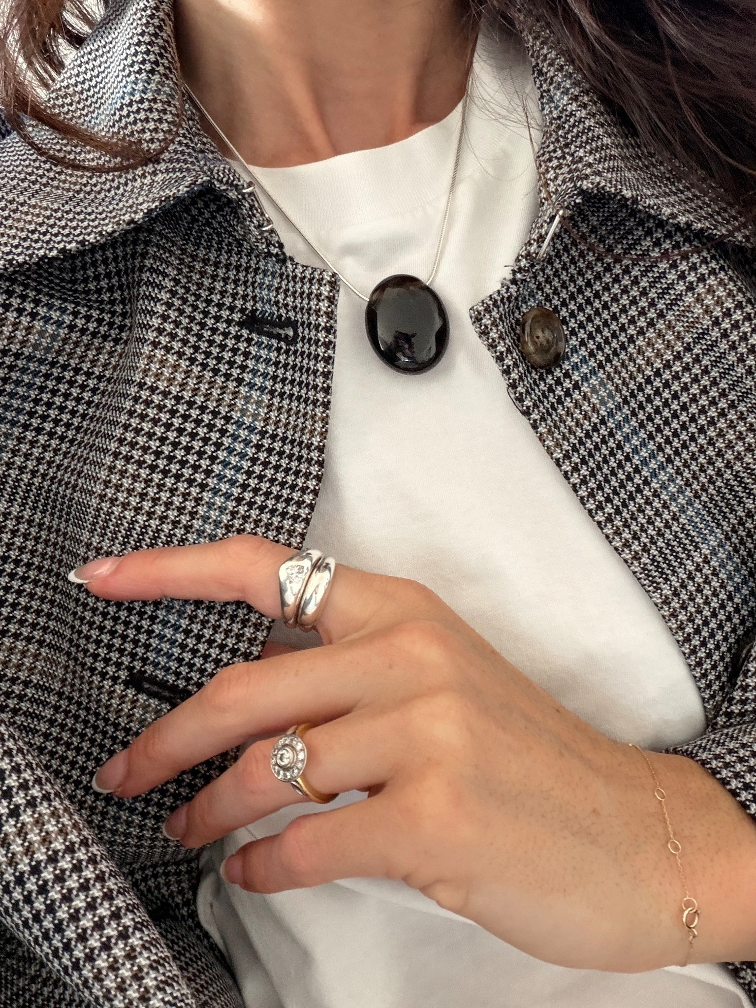 One of the things I picked up on from tracking what I’m wearing is that I’m adding a lot of statement pendants in natural textures to my looks. I thought this Lie Studio smokey quartz necklace would be a nice addition to my rotation - love the contrast between the bright polished silver chain and the moody quartz hue. Plus it’s a shorter chain length which gives me a bit of variation in the styles I have!
