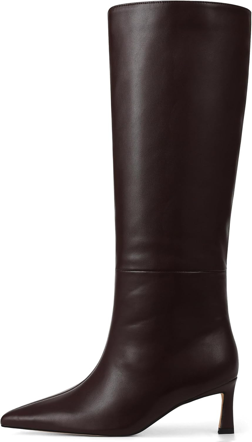 Knee High Boots Womens Wide Calf Kitten Heel Tall Boots Pointed Toe Suede Long Boots Trendy Dress Leather Low Heel High Boots Pull On | Amazon (US)