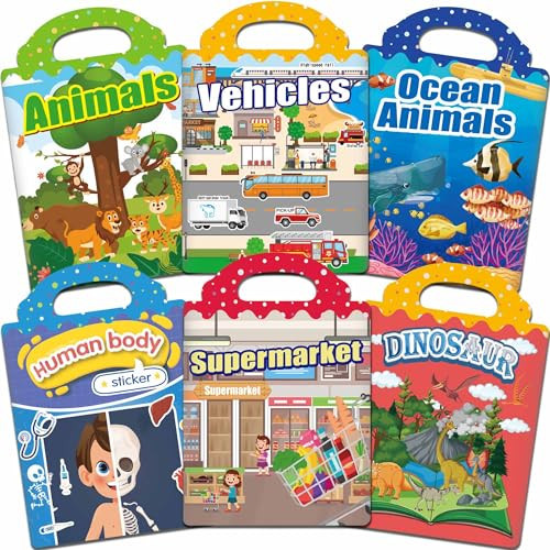 iGetooy 6 Sets Reusable Sticker Book for Toddlers 1-3, Jelly Sticker Books for Toddlers 2-4 Years, Toddler Travel Toys for Kids 2 3 4 Year Old Girls Boys | Amazon (US)