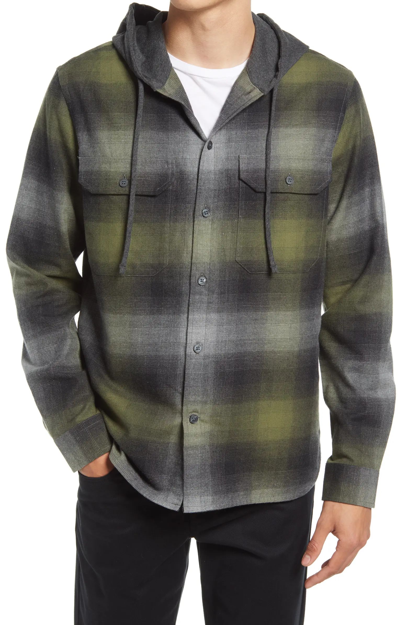 Ombré Plaid Flannel Hooded Button-Up Shirt | Nordstrom
