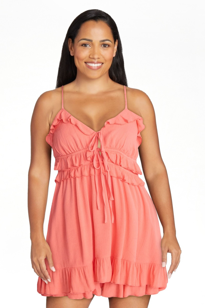 No Boundaries Sleeveless Tie Front Ruffle Romper, Women's XXS-XXL | Walmart (US)