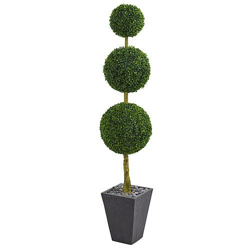 Nearly Natural 6 ft. Artificial Boxwood Triple Ball Topiary in Planter | HSN