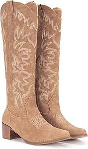 IUV Cowboy Boots For Women Knee High Boots Pointy Toe Women's Western Boots Side Zipper Chunky He... | Amazon (US)