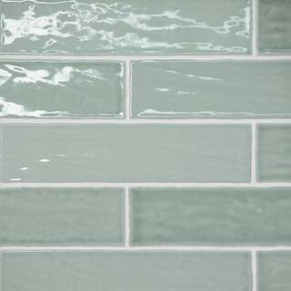 Marin Glossy Aloe Green (Light Green) 2.5 in. x 10 in. Ceramic Subway Wall Tile (5.09 sq. ft./Case) | The Home Depot