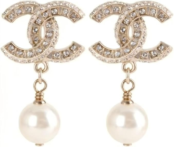 Crystal Pearl Drop Earrings, Gold-Tone Design with Rhinestones, Classic Dangle Style | Amazon (US)