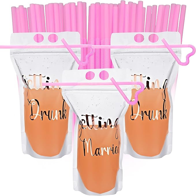 12 Pieces Bachelorette Drink Pouch Cup with 12 Pieces Drinking Straws Disposable Smoothie Juice P... | Amazon (US)
