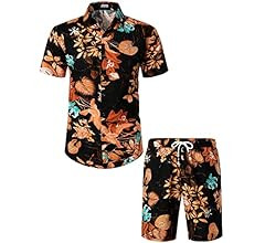 JOGAL Men's Flower Casual Button Down Short Sleeve Hawaiian Shirt Suits | Amazon (US)