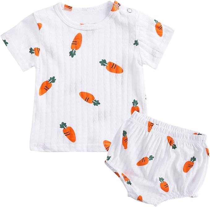 Mary ye Infant Girls 2Pcs Summer Top +Shorts Baby Cotton Short Sleeve Outfit Set | Amazon (US)