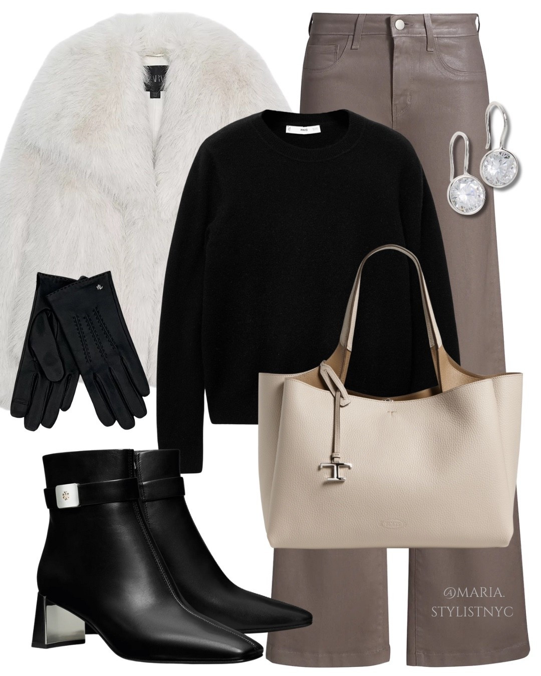 Faux Fur Coat + Taupe Jeans + Sweater + Booties Outfit Idea 🤍✨

#LTKStyleTip #LTKShoeCrush #LTKItBag