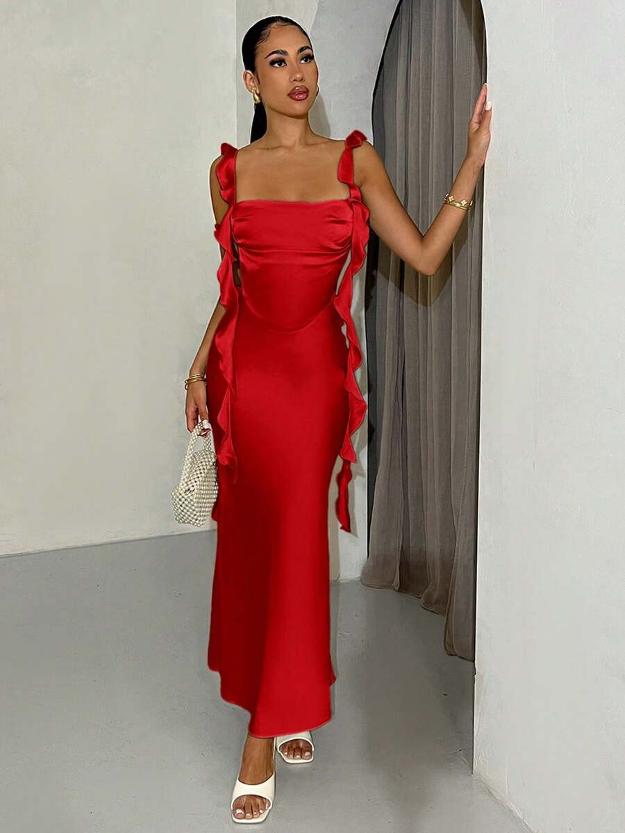 SHEIN BAE Women's Summer Deep Draped Neck Backless Spaghetti Strap Dress For Holiday, Prom, Weddi... | SHEIN